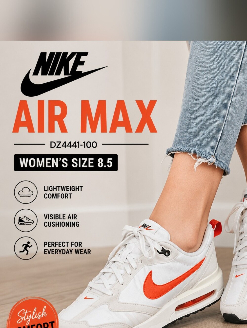 Nike Air Max DZ4441-100 White Orange Sneakers Women's Size 8.5
.